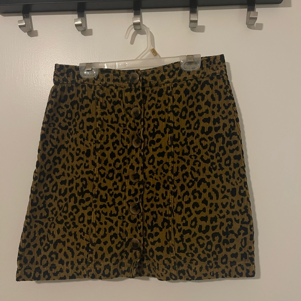 Leopard Print Corduroy Button-Down Skirt